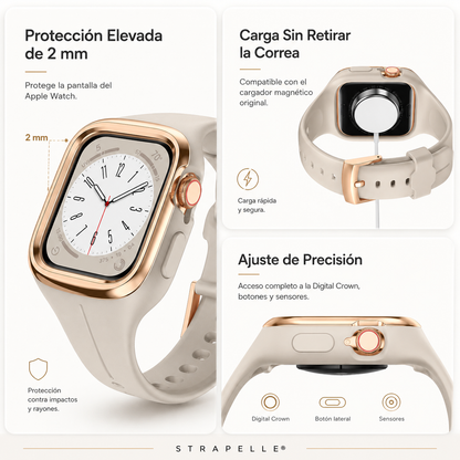 Correa Silvara con case protector de TPU para Apple Watch en acabado negro texturizado.